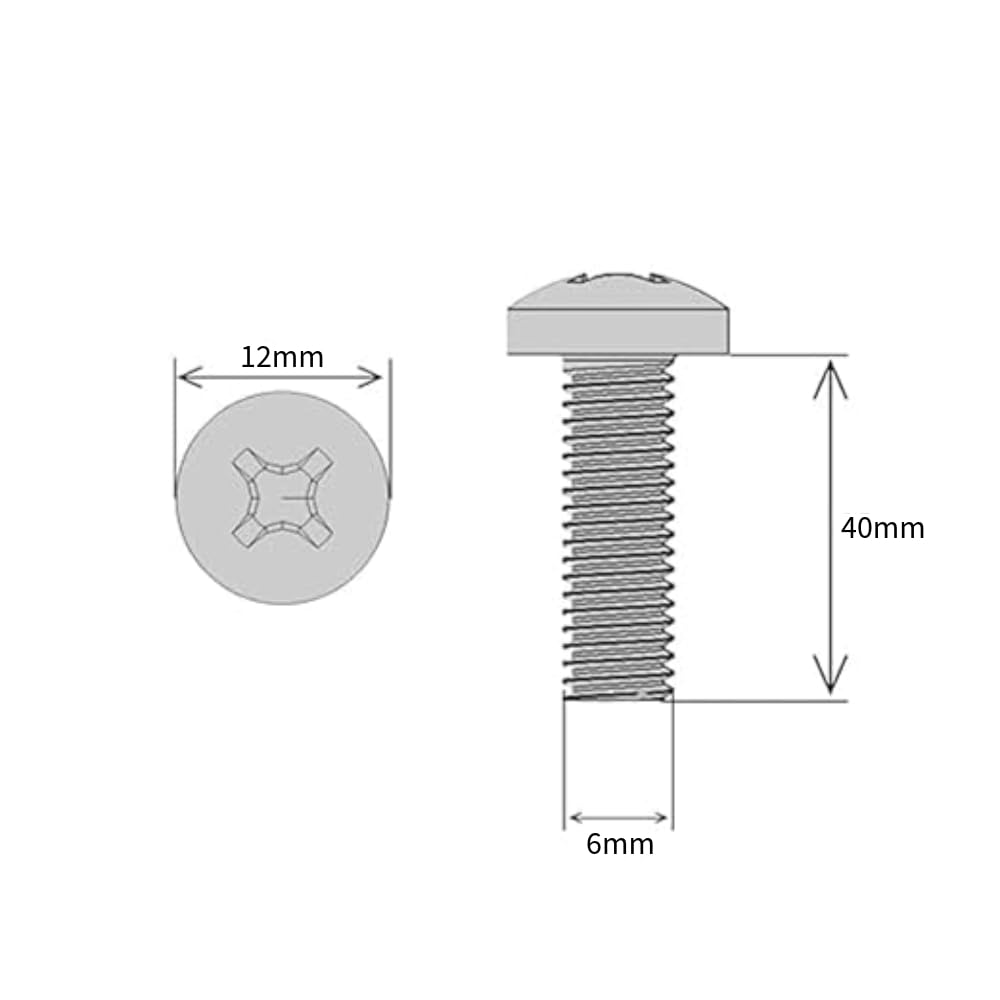 M6 (6mm x 40mm) Pozi Pan Head Machine Screws - BZP Steel (Pack of 10), Silver, M6 x 40mm - Image 2