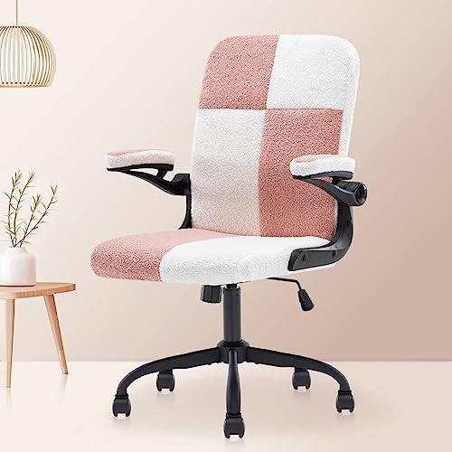 Yamasoro Home Office Desk Chairs With Wheels And Flip-Up Armrests,Velvet Fabric Office Chair Comfortable Ergonomic Executive Computer Chairs For Adults And Teens, Pink&White #TOP24