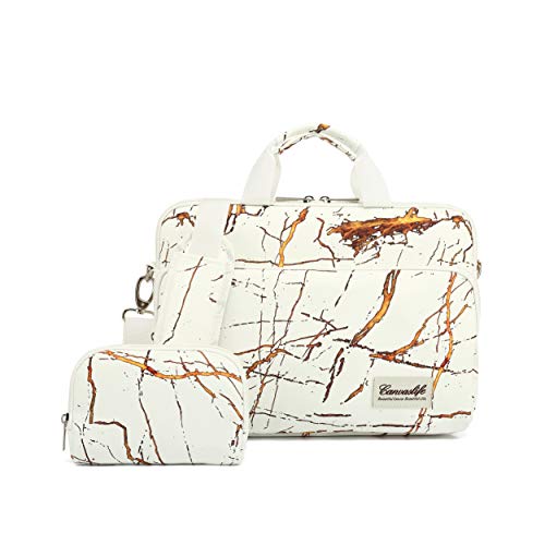 Canvaslife 360 Degree Protective Water Resistant Laptop Shoulder Messenger Sleeve Case Bag (15 inch-15.6 inch, White Marble Golden Grain)