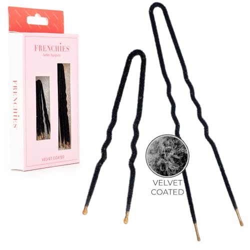 Frenchies Velvet Coated French Hair Pin Non Slip Bobby Pins for Women Premium French Hair Pins for Buns Updos Weddings Extensions and Wigs 20 Count Black