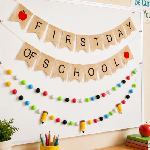 4Pcs 9.84ft First Day of School Banner Decoration Set, Rainbow