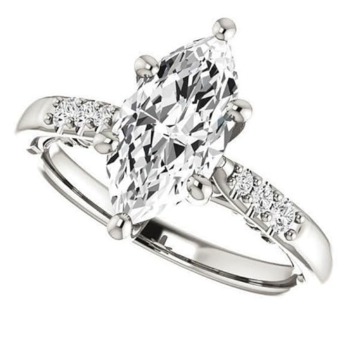 2 CT Marquise Cut Colorless Moissanite Engagement Ring, Solitaire with Accent Wedding Ring, Solid 14k White Gold Moissanite Ring, Anniversary Promise Ring Gifts for Her2