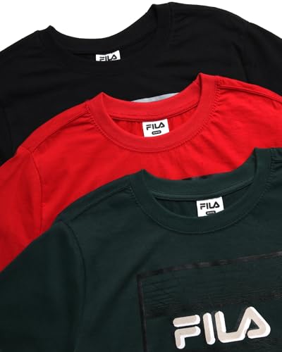 Fila Boys Athletic Shirts - 3 Pack Performance Crewneck Boys Dry Fit Shirts - Active Short Sleeve Graphic Tees (Sizes 8-18)3