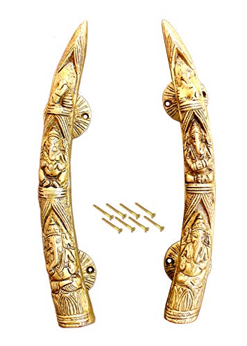 Esplanade - 11" Tusker Style Ganesha Carving Brass Door Handle Pair - Set Of 2 | Home Decor | Door Decor | Pair Of Brass Door Handles | Pair Of Brass Door Pulls #TOP29