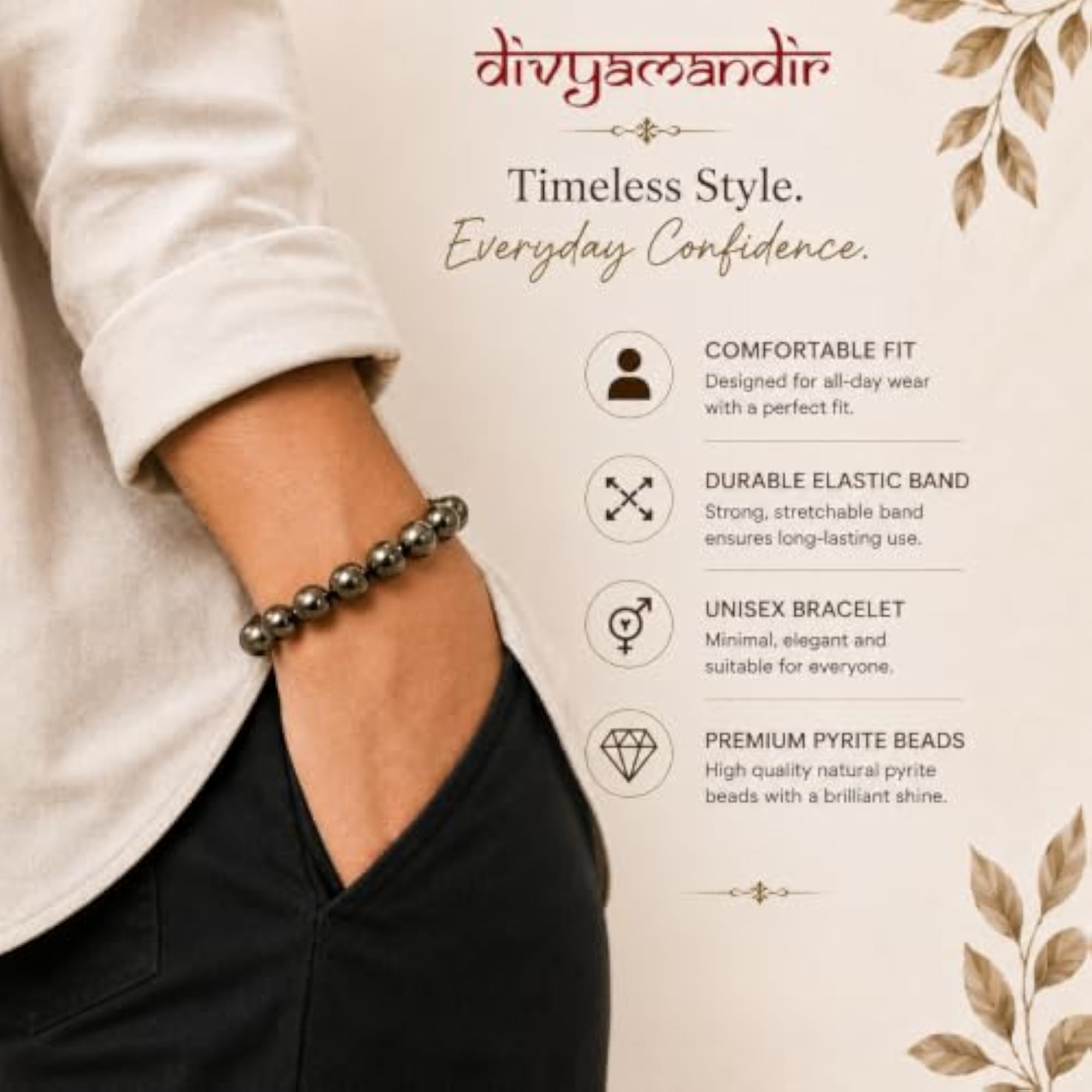 Raw Pyrite Protection Bead Bracelet, Unisex Confidence & Strength