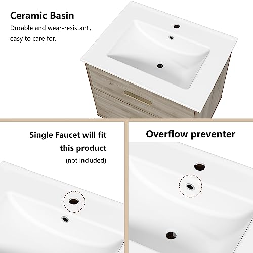 24 Inch Bathroom Vanity Sink Combo Furniture, Solid Wood Construction Bathroom Storage Cabinet With Drawer And Solid Wood Legs, Bathroom Vanity Cabinet With White Ceramic Sink, Maple(Without Faucet) #TOP2