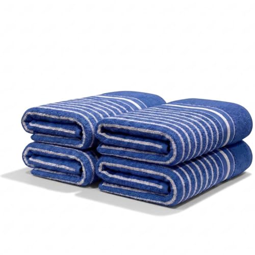 Image of Athom Living Premium Hand Towels- Cotton, 400 GSM, Ultra Soft, Quick Dry, Highly Absorbent | for Hand, Kitchen and Gym | 60 * 40 cm, Pack of 4 (Blue)