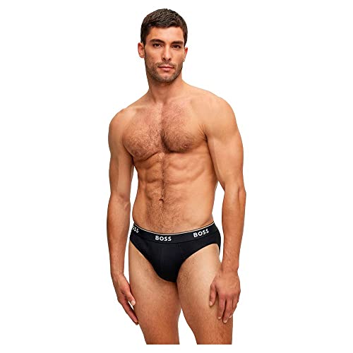 BOSS Mens Brief 3P Power Three-Pack of Logo-Waistband Briefs in Stretch Cotton