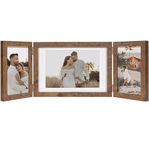Sonefreiy 3 Picture Frame 5×7 and 4×6 Photo Collage Frame for Wall Rustic Hinged Folding Multi Picture Frames Tabletop Brown Wooden Frame Gifts for Mom Grandma Family Friends