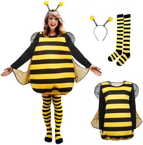 MCJC 4 PCS Adult Bee Costume for Women, Bumble Bee Halloween Outf...