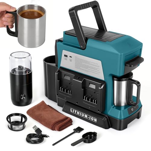 Cafetera inalámbrica para Bosch Professional 18 V System GBA/GBA ProCORE AMPShare 18 V Batte, cafetera de filtro portátil con molinillo de café eléctrico y taza de café, para camping, viajes y