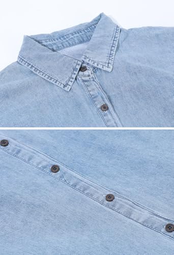 Image of loveimgs Women Oversized Distressed Denim Button Down Shirt Tunic Dress Flowy Mini Jean Dress with Pockets