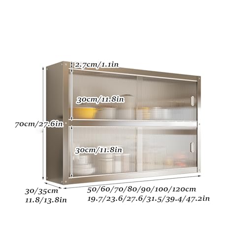 Étagère murale en acier inoxydable 120x35x70cm avec portes coulissantes pour cuisine