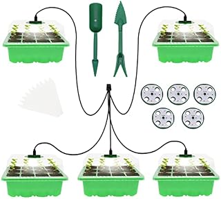 5 Set Seed Trays with Grow Light for Plants, Adjustable Humidity & Light Seed Starting Trays, seed propagators with lids, Seedling Plant Starter Trays, Base Greenhouse Germination Kit 60 Cells Total