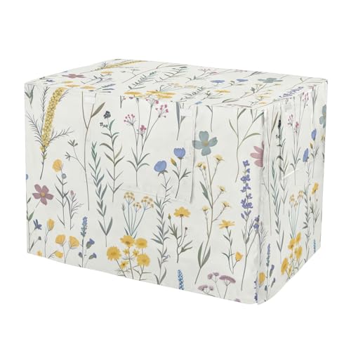 RPLIFE Cute Wildflower Cream Dog Crate Cover (S-XL) UV-Resistant Pet Cage Cover with Mesh Windows Reduces Barking Small
