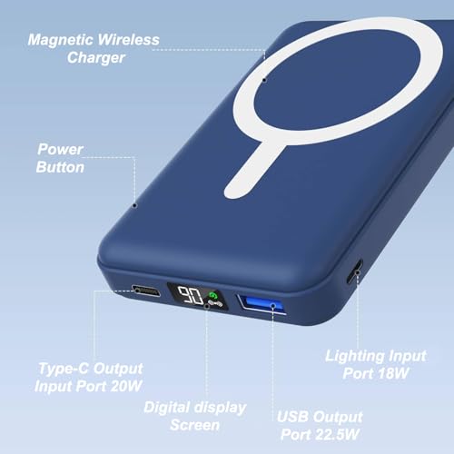 Image of AOGUERBE Magnetic Power Bank, 10000mAh Wireless Portable Charger with Stand