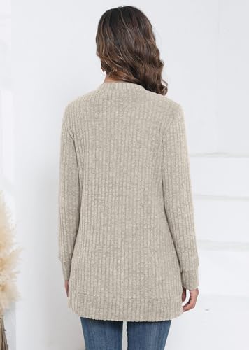 Heymoments Women's Long Sleeve Open Front Cardigan Apricot Small Button Down Ladies Loose Sweater 2026 Fall Winter Lightweight Knit Outerwear Coat with Pocket — view 5
