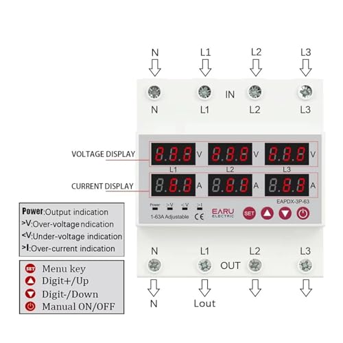 Relais de protection triphasé 100A réglable contre les surtensions pour tableau électrique