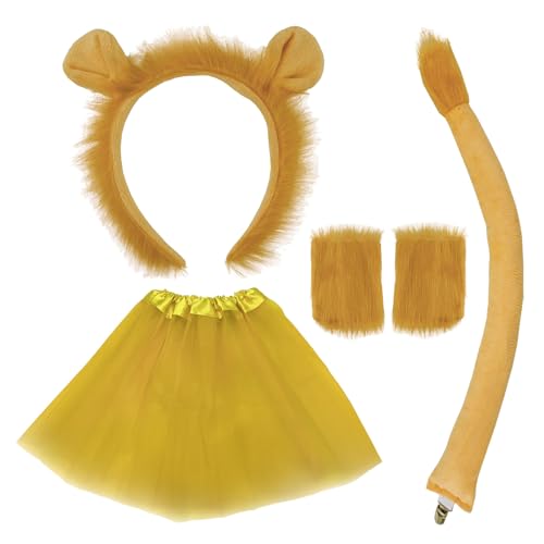 XNIVUIS Disfraz de Leon,León Tutu Cola Faldas Orejas Diadema Garra Guantes Set,Disfraces Animales Leon,para Niños Fiesta de Cumpleaños Cosplay Halloween Navidad Etapa Rendimiento (León)