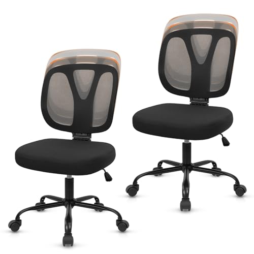 Image of CLATINA Armless Home Office Chair, 360 Swivel Rolling Desk Chair with Lumbar Support and Wheels, Adjustable Height Mesh Back Small Ergonomic Computer Task Chair for Conference Waiting, Black(2 Pack)