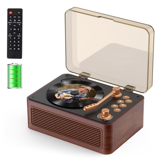 Gueray Reproductor CD Bluetooth Portátil con Altavoces 3600mAh Recargable Vintage para Hogar, Reproductor CD Retro Madera Nogal Radio FM con Mando a Distancia, Soporta Reproducción USB AUX