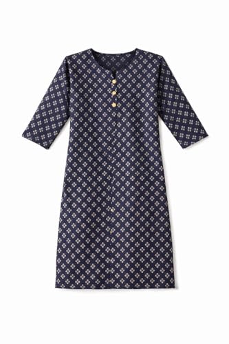 Image of Abhivesha Trends Women's Floral Printed Poly Crepe Kurti | 3 /4 Sleeve | Knee Length Straight Kurta for Women | Casual Office Wear | L