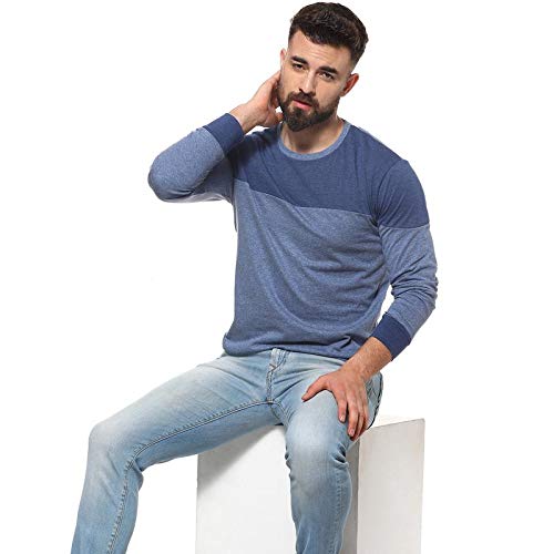 Image of CAHOOT Men's Colourblocked T-Shirt for Casual Wear | Crewneck | Long Sleeve | Pull On Closure | Cotton T-Shirt Crafted with Comfort Fit for Everyday Wear