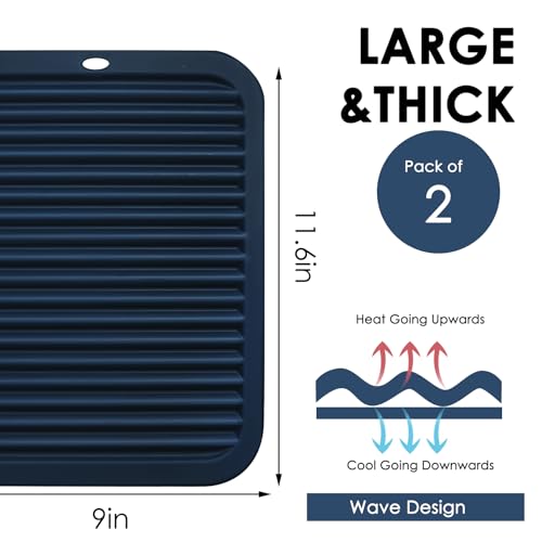 Image of Silicone Mats for Kitchen Counter, 9x12'' Trivets for Hot Pots and Pans, Navy Blue Silicone Trivets for Hot Dishes, Protect Table Quartz Countertops