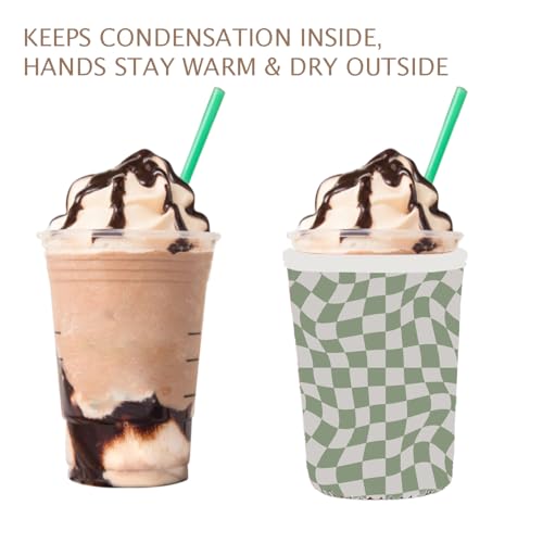 Image of Reusable Insulated Neoprene Iced Coffee Cup Sleeve, Durable Drink Sleeve for Cold Beverages, Beverage Holder for Iced Coffee (Wavy Grid)
