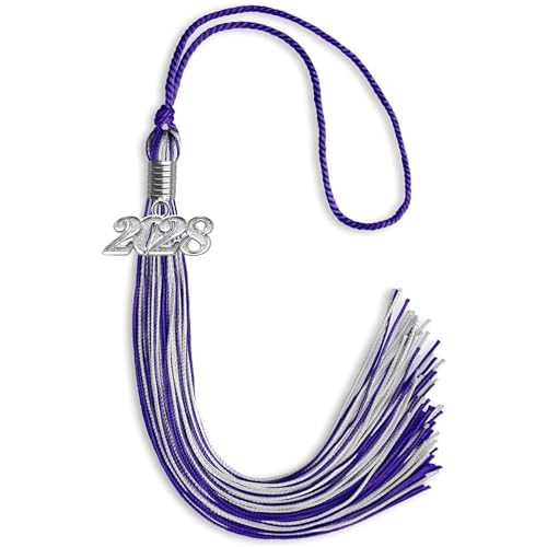 Endea Graduation Mixed Double Color Tassel with Silver Date Drop (Purple/Silver, 2028)