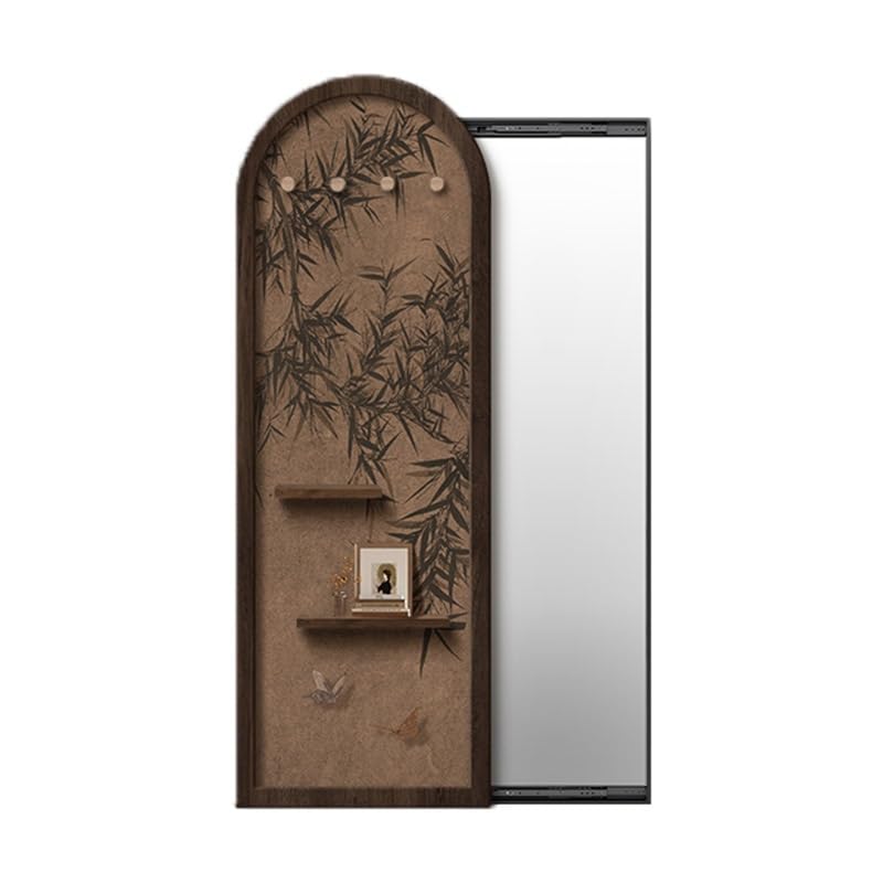 PFCDZDU Pegboard Panels with Full Body Mirror, Solid Wood Display Organizer Hanging Paintings for Living Room Bedroom Office, Adjustable Storage Shelves & Hooks(C,65x185cm)