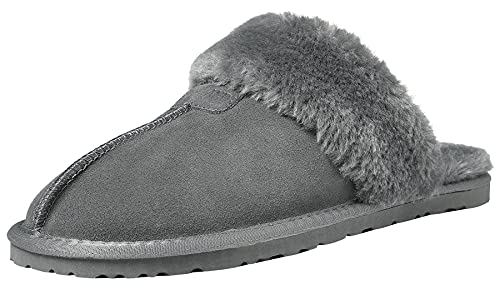Shenduo Homme Chaussons Faux Daim à Fourrure Slippers Hiver Confortables en Peluche Intérieur Gris 43 Cover