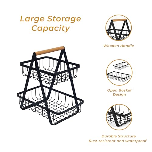 2-Tier Fruit Basket ,Fruit Bowl Holder Bread Basket Vegetable Rack, Detachable Fruit Holder for Fruit, Vegetables, Snacks in Home, Kitchen ,Office，Bathroom with Screwdriver - Image 3