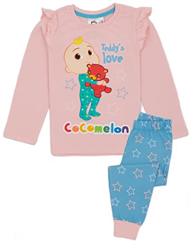 CoComelon Girls Pink Long Sleeve Pajamas | Character Lounge Pants and PJ T-Shirt Set | Teddy Love | Kids Loungewear Nightwear