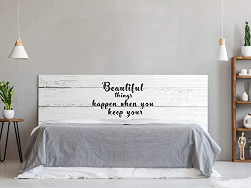 Cabecero Cama PVC Impresión Digital Textura Texto Beautiful Things sobre Madera Blanca 150x60cm | Disponible en Varias Medidas | Cabecero Ligero, Elegante, Resistente y Económico