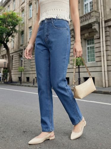 Image of Urbano Fashion Women's High Rise Straight Fit Washed Jeans Non-Stretchable