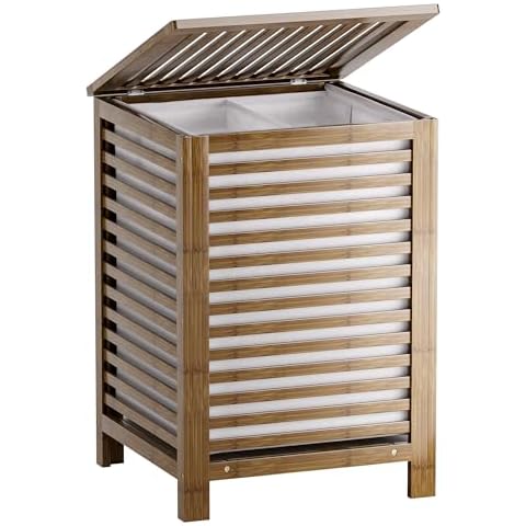 SMIBUY 120L Bamboo Double Laundry Hamper Cover