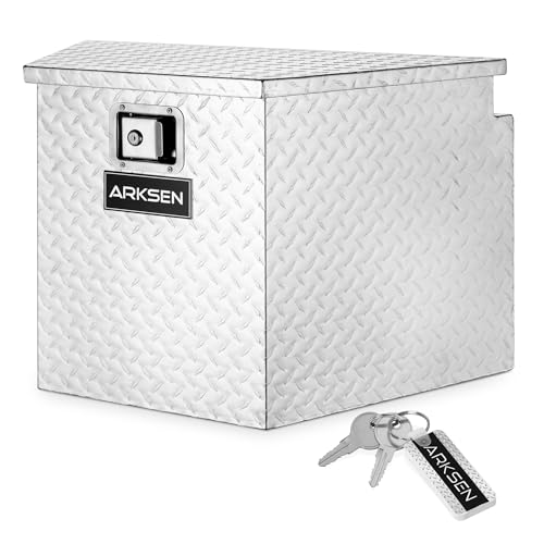 ARKSEN 29 Inch Aluminum Diamond Plate Tongue Box Tool Chest, Waterproof Under Truck Storage for Pick Up Truck Bed, RV Trailer, ATV with Lock and Keys