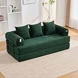 EURHCIO Canapé 2 Places en Velours côtelé,Canapé Lit Convertible Multifonctionnel Moderne,Poches Latérales et 3 Coussins,DIY Libre,pour Salon,Chambre,Bureau (Vert-L)