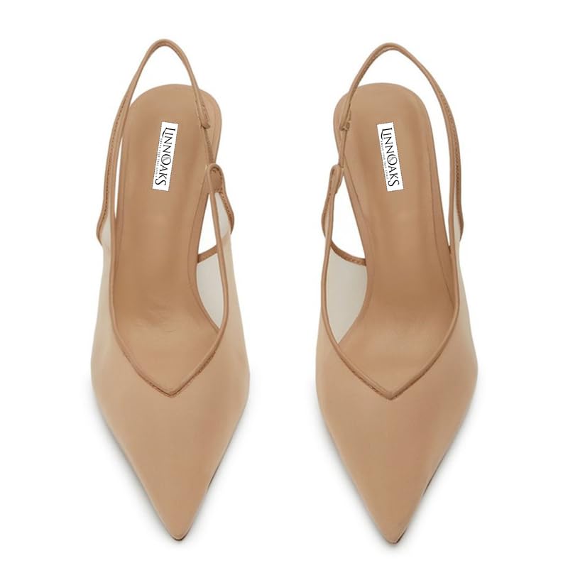 LinnOaks Mesh Kitten Heels Slingback Pumps Pointed Toe Slip On Wedding Dress Shoes