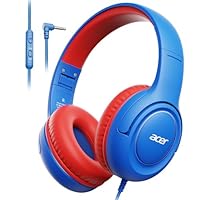 acer Kids Headphones Wired for School - Over-Ear 85/94dB Volume Limiter, 3.5mm Jack Foldable Stereo Sound Headset for Toddlers Girls Boys Travel Learning Entertainment Tablet Kindle iPad PC,Blue Red