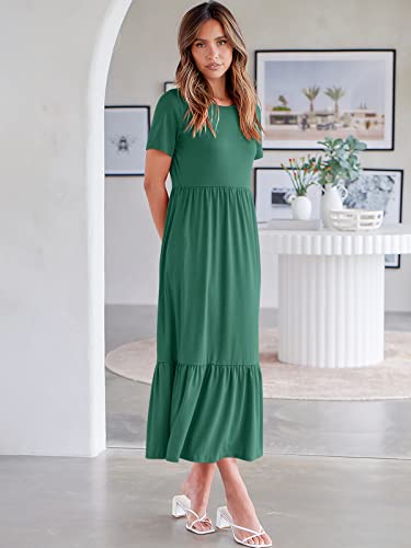 Prinbara Womens Summer Dress Casual Short Sleeve Swing Long Sun Dress Flowy Tiered Beach Dresses Trendy Fashion 2023 Summer Dress Clothes 7Pa27-Caolv-L Green #TOP7