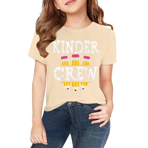Girls Letter Print Tees Back to School Shirt First Day Short Sleeve T-Shirt Cotton Soft Crewneck Tops Casual Shirts