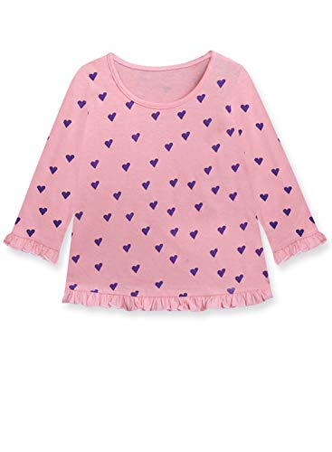 Image of A.T.U.N. (ALL THINGS UBER NICE) Girls Soft Pink- Charcoal Grey Heart Print Ruffle Nighsuit
