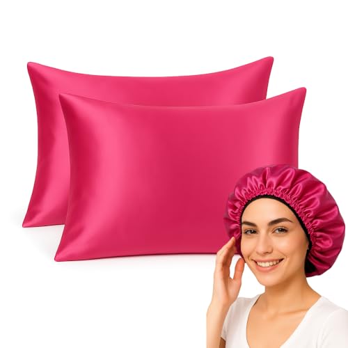 Conjunto de Fronha de Seda e Boné Antifrizz Rosa 2 Peças 50 x 70 cm FEC
