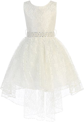BNY Corner High Low Floral Lace Rhinestones Pearl Belt Easter Pageant Flower Girl Dress