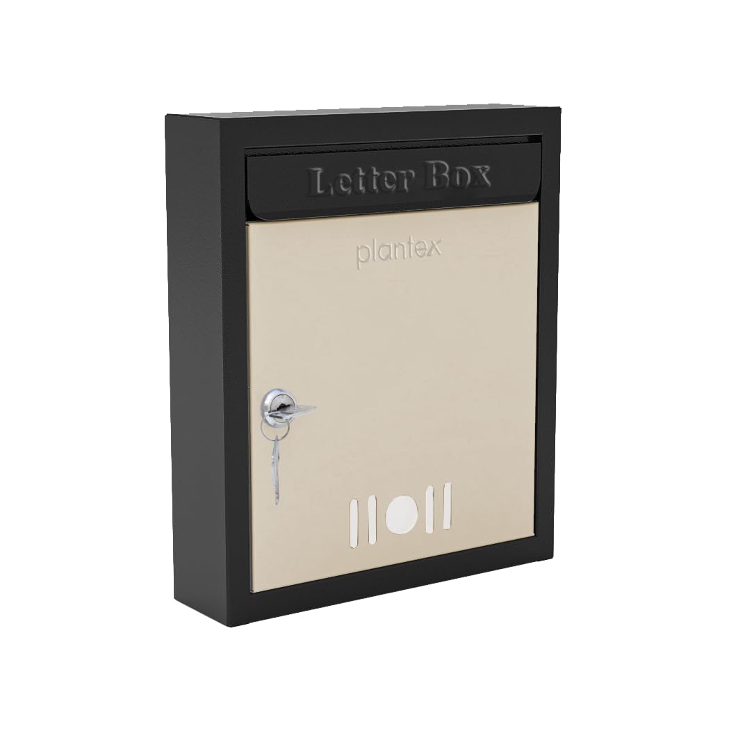 Plantex Letter Box/GI Steel Post Box/Suggestion Box/Donation Box with Key Lock/Letter Box for Home/Office/Hotel Gate/Complaint Box (Black & Ivory) - Wall Mount A4 Size