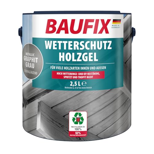BAUFIX Metallic Wetterschutz-Holzgel graphitgrau, seidenglänzend, 2.5 Liter, Holzlasur, tropfgehemmte Holzlasur, atmungsaktiv, für alle Holzarten