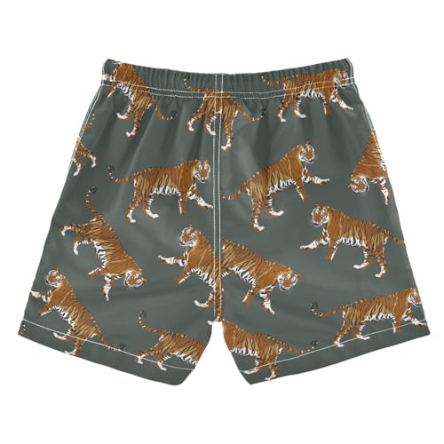 Boys Swim Trunks Quick Dry Tigers Beach Board Shorts with Mesh Lining Youth Swimwear 2-12T2