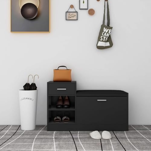 JUNZAI Banco Zapatero, Banco Pasillo, Banco Recibidor, Descalzadora, Estanteria Zapatero, Mueble Zapatero, aglomerado Blanco 94,5x31x57 cm